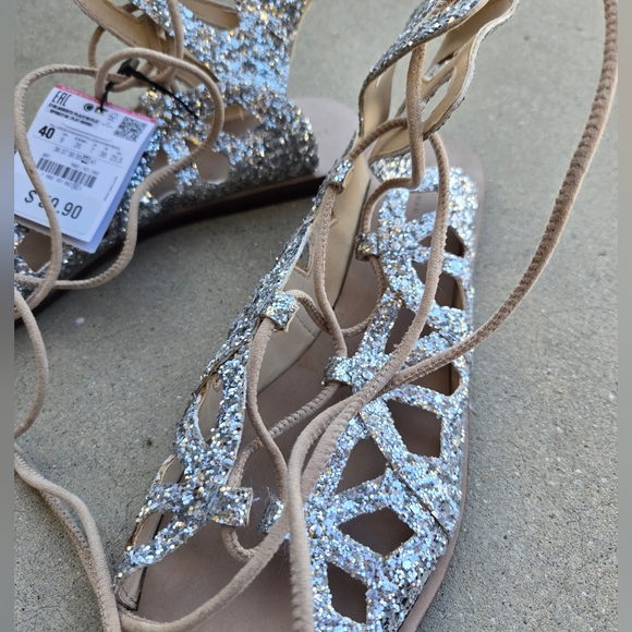 NWT Zara Silver Glitter Gladiator Sandals, 9 - Picture 4 of 7